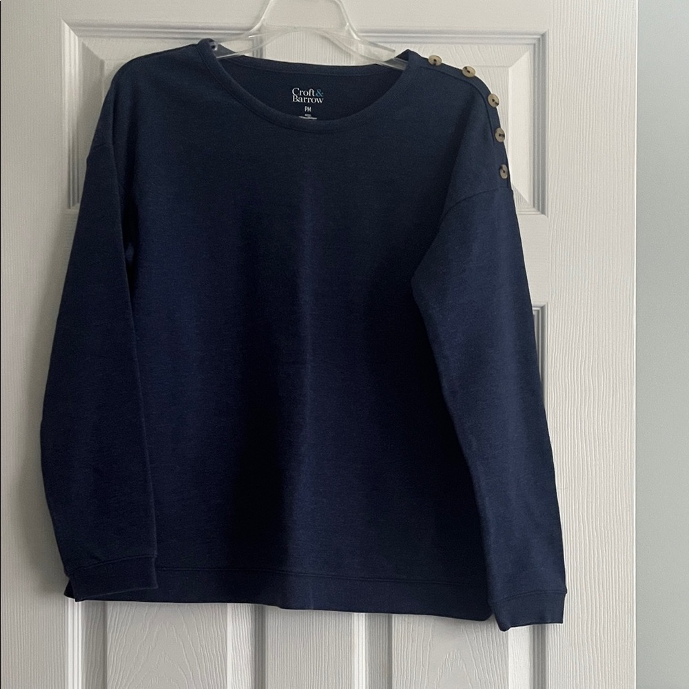 Navy Blue Sweatshirt with Button Detail